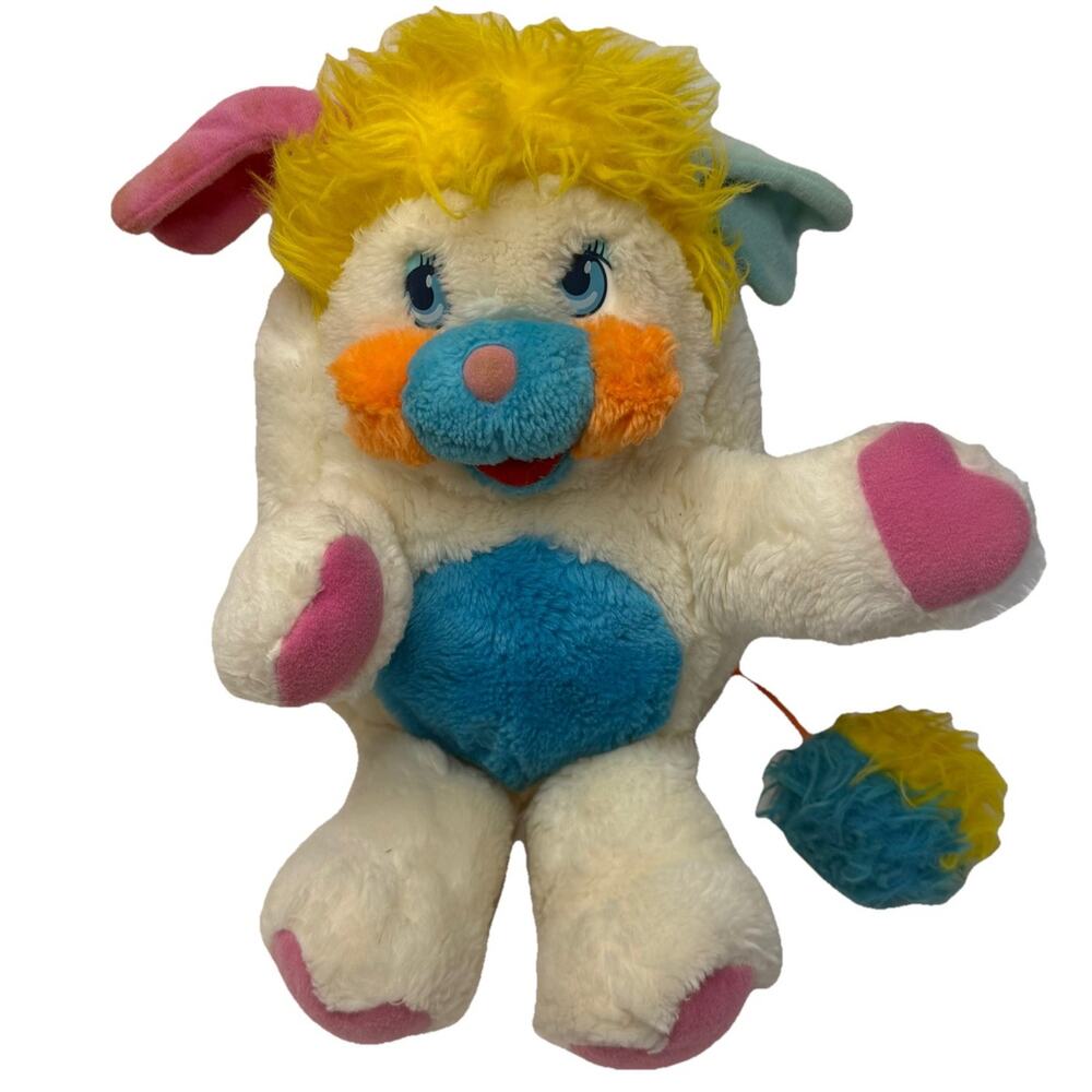 Vintage Mattel 1986 Popples White Puffball Stuffed Animal Plush Toy Colorful